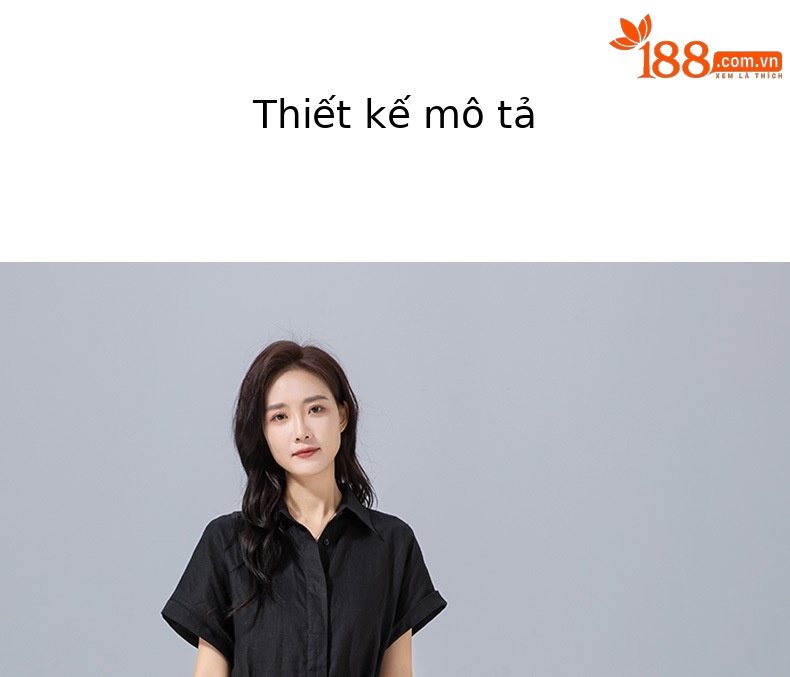 Đầm sơ mi nữ tay ngắn thắt eo chất liệu linen dáng dài — màu đen chi tiết 12
