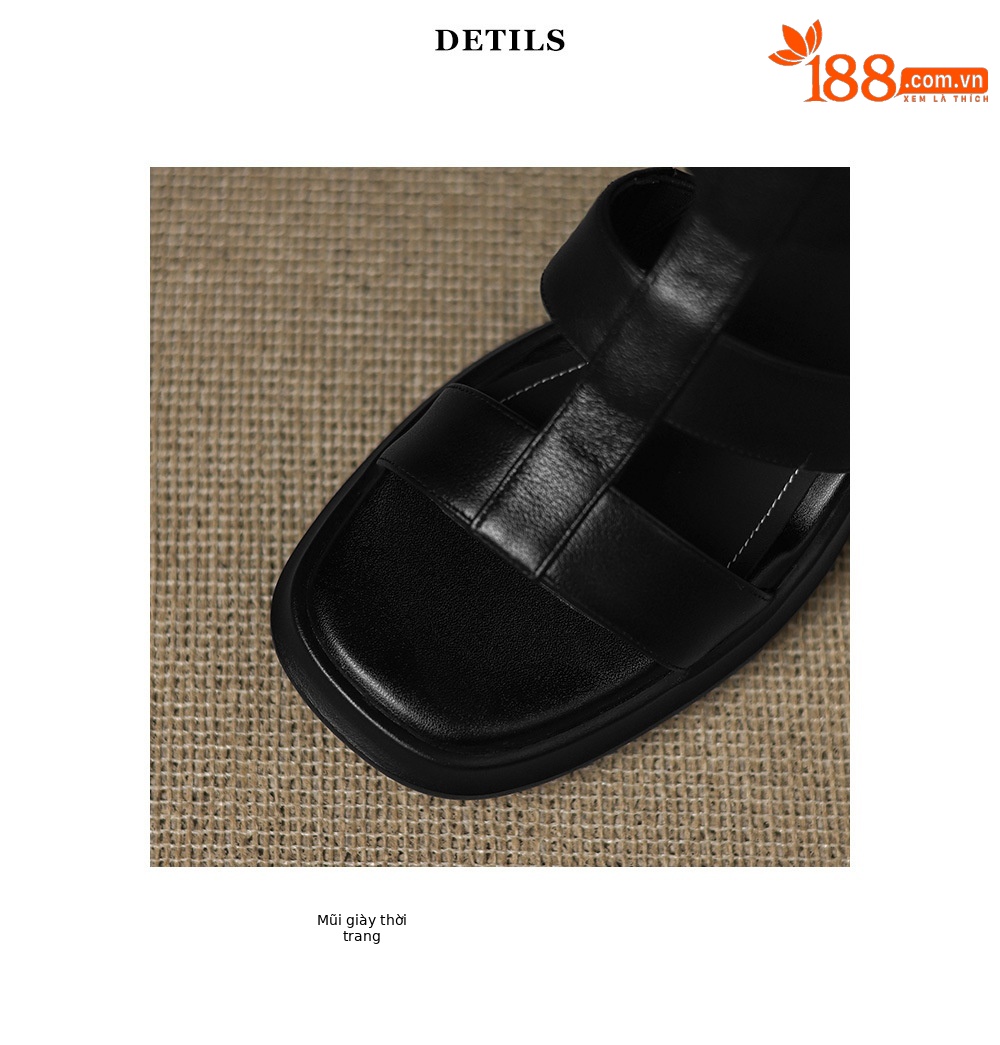 Sandal cao gót nữ mũi vuông hở ngón chân, chất da bò thô, gót 9 cm — đen chi tiết 19