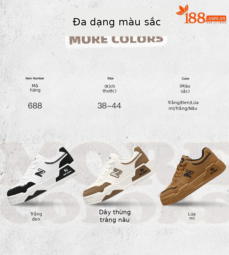 Giày sneaker nam phong cách Hàn Quốc, đế êm, form thể thao trắng basic — 688 Lúa mì chi tiết 4