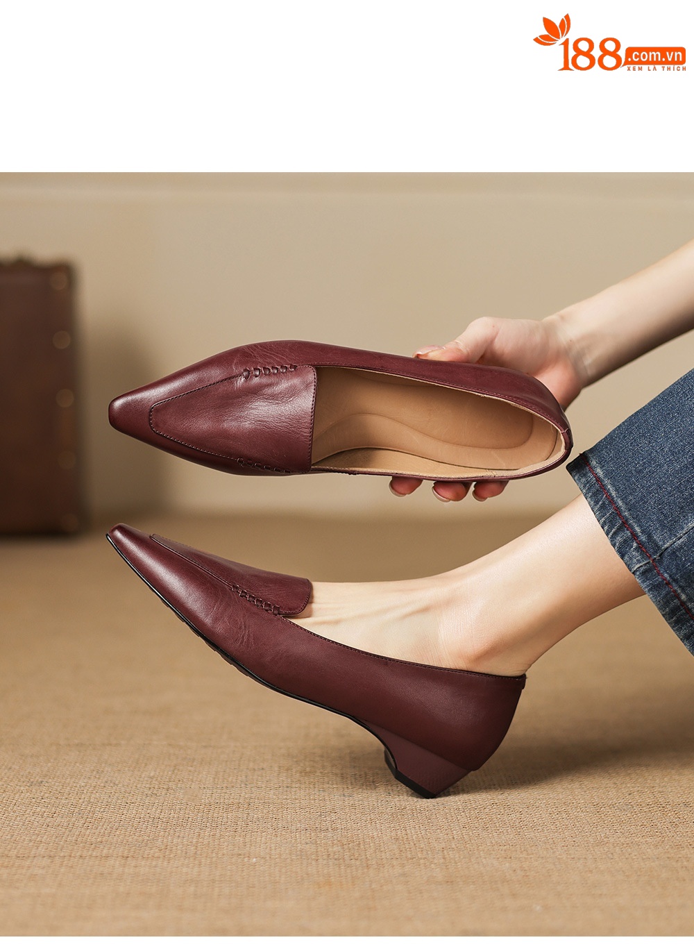 Giày da nữ mũi nhọn gót thấp phong cách vintage khóa thắt lưng — đen chi tiết 5