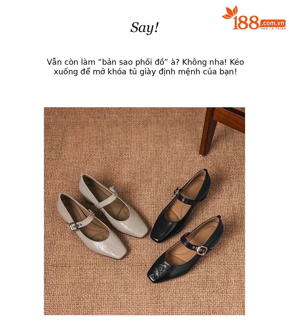 Giày Mary Jane nữ da cừu gót thấp 4,5 cm mũi vuông kiểu Pháp — đen chi tiết 17