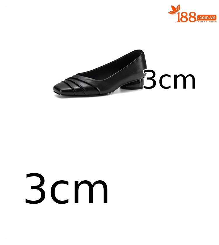 Giày cao gót nữ da cừu mũi vuông gót thấp 3 cm, kiểu dáng nếp gấp thanh lịch — đen chi tiết 4
