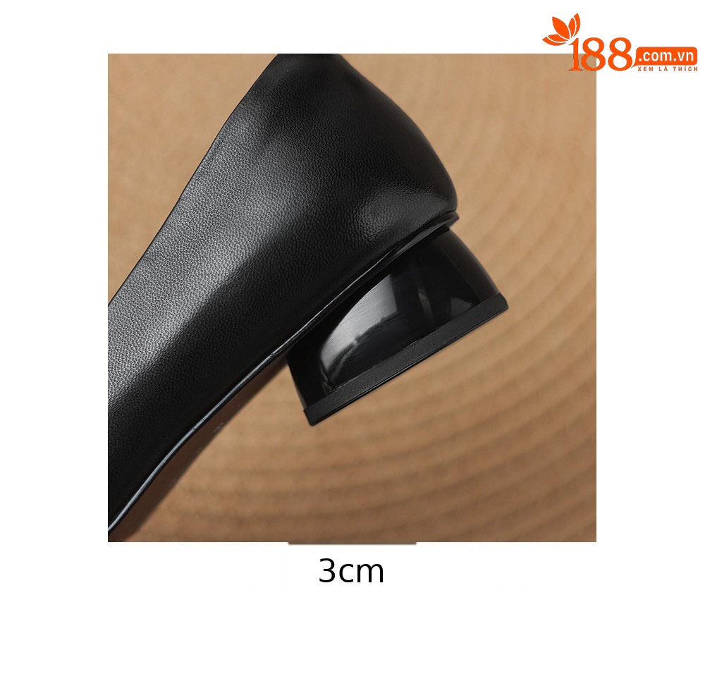 Giày cao gót nữ da cừu mũi vuông gót thấp 3 cm, kiểu dáng nếp gấp thanh lịch — đen chi tiết 10