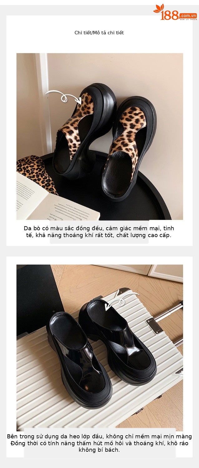 Dép sandal nữ da thật họa tiết da báo đế xuồng cao gót 9 cm — Trang chủ, màu đen, bạc chi tiết 33