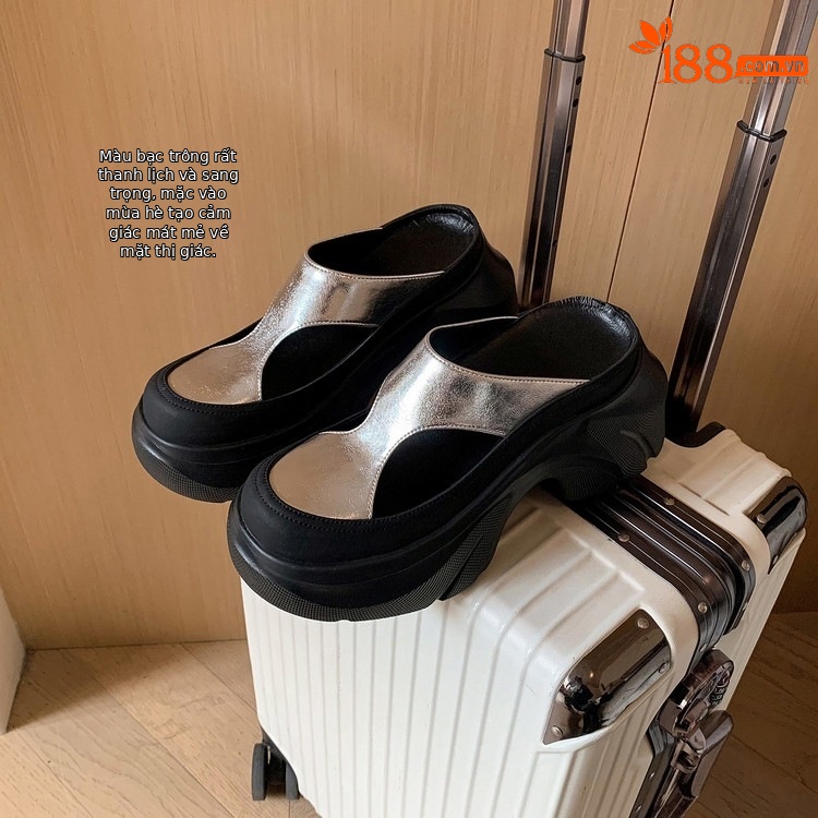 Dép sandal nữ da thật họa tiết da báo đế xuồng cao gót 9 cm — Trang chủ, màu đen, bạc chi tiết 57