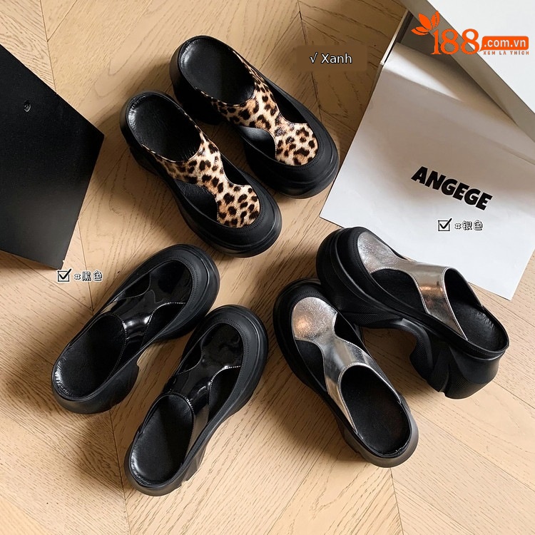 Dép sandal nữ da thật họa tiết da báo đế xuồng cao gót 9 cm — Trang chủ, màu đen, bạc chi tiết 68