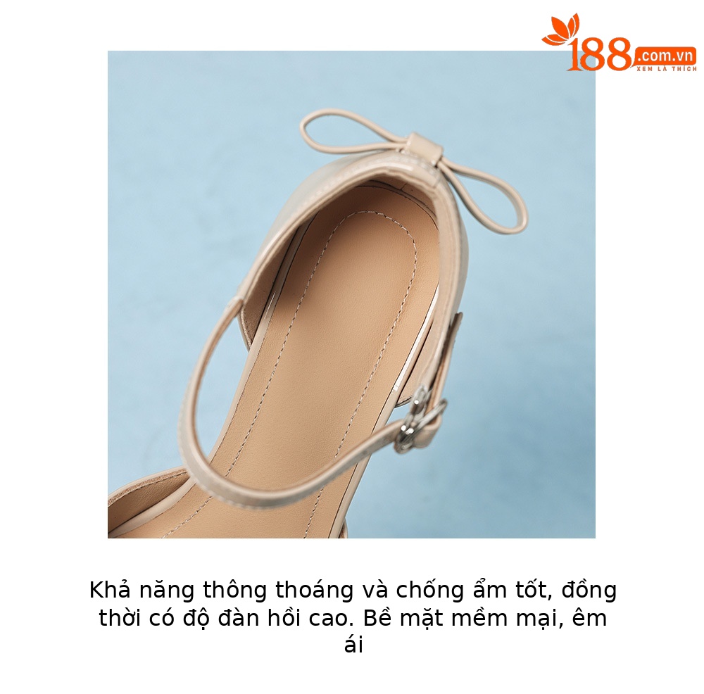 Sandal cao gót nữ mũi tròn bít kiểu Pháp, quai ngang khóa một chữ, gót vuông ổn định — màu đen, Rượu vang đỏ, màu mơ chi tiết 9