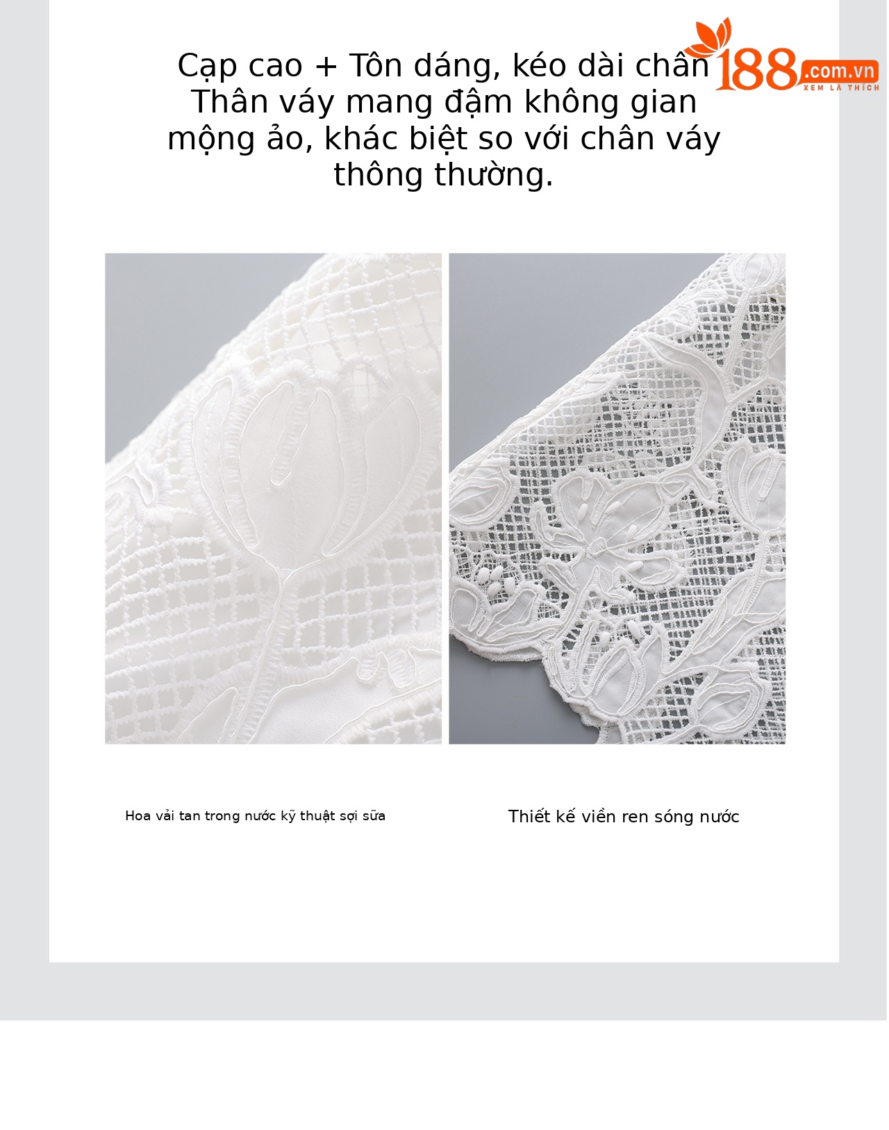 Chân váy midi xòe hoa nổi chất lụa sữa phong cách Pháp — màu trắng chi tiết 9