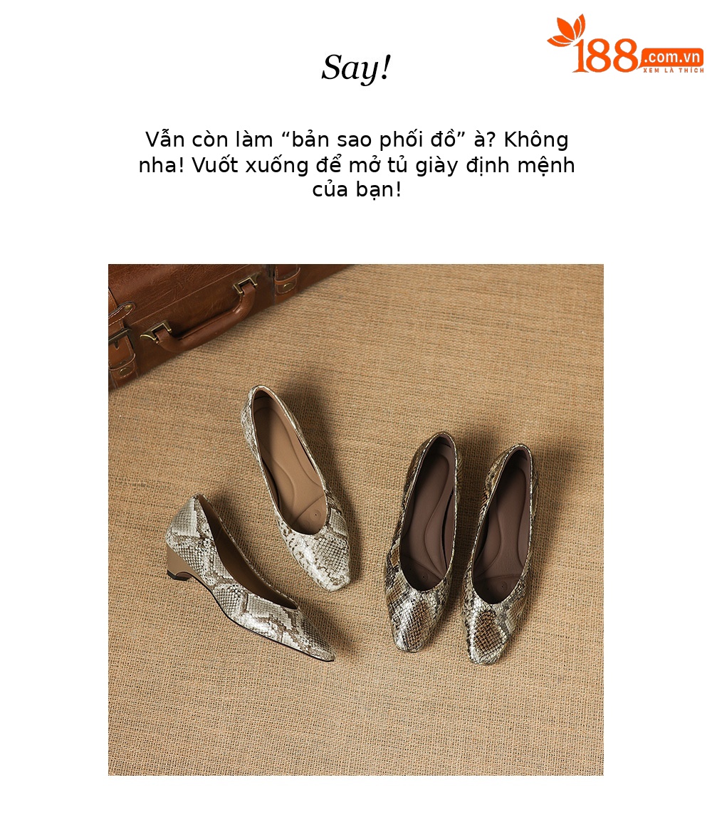 Giày cao gót nữ mũi vuông miệng nông da cừu vân rắn gót thấp 3.5 cm — màu nâu chi tiết 23