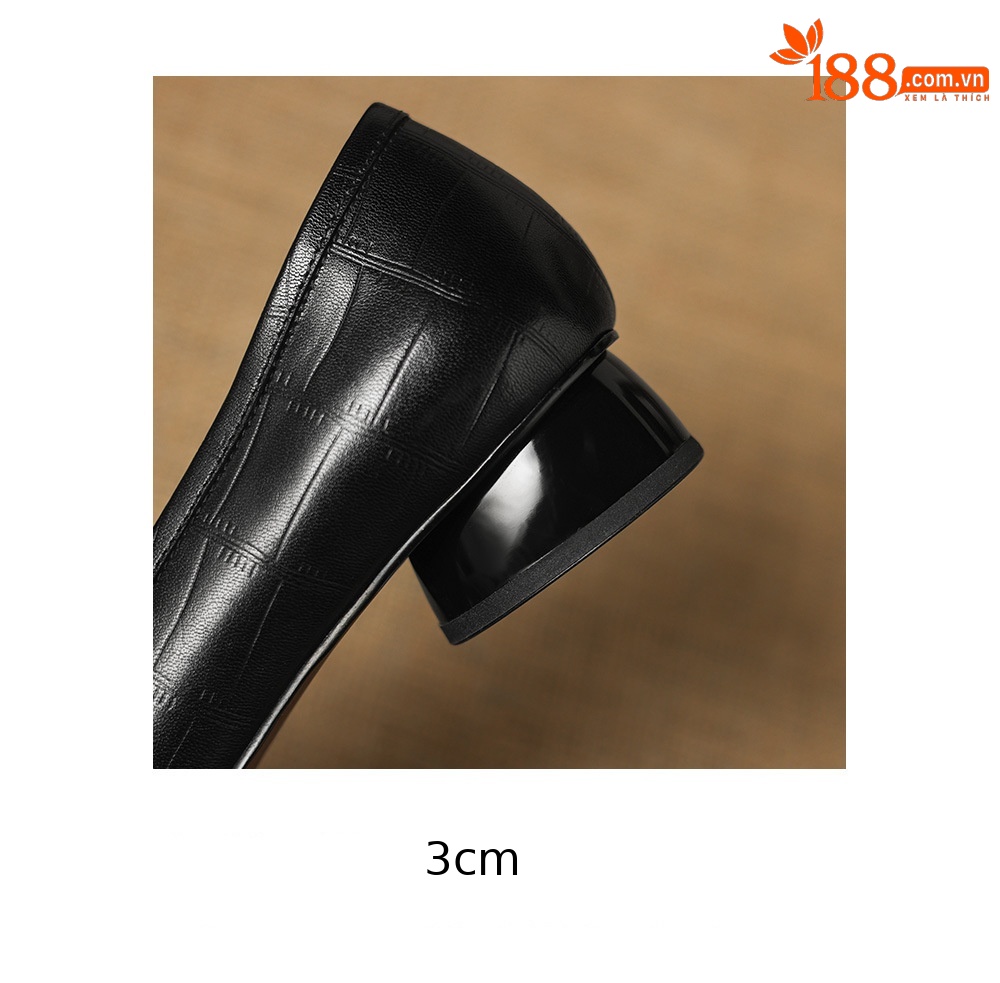 Giày lười nữ da cừu gót thấp 3 cm, mũi tròn dệt vintage, cổ sâu — đen chi tiết 9