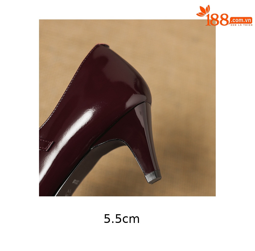 Giày Mary Jane nữ mũi nhọn gót vuông 5.5 cm quai khóa một chữ — Rượu vang đỏ chi tiết 10