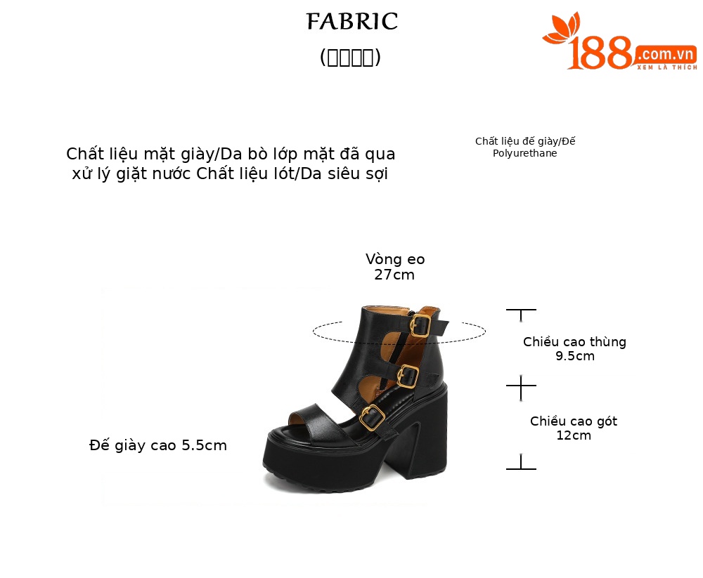 Sandal cao gót nữ da bò mũi hở quai khóa, gót 12 cm, cổ ngắn mùa hè — màu nâu, màu đen chi tiết 3