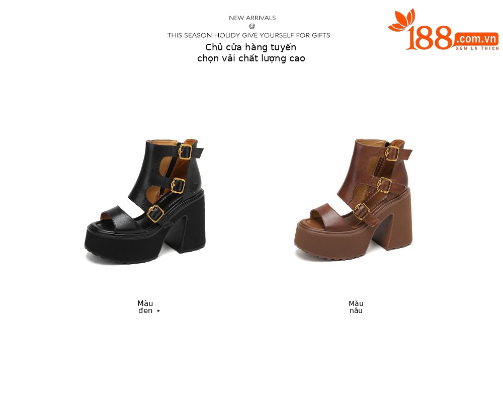 Sandal cao gót nữ da bò mũi hở quai khóa, gót 12 cm, cổ ngắn mùa hè — màu nâu, màu đen chi tiết 5