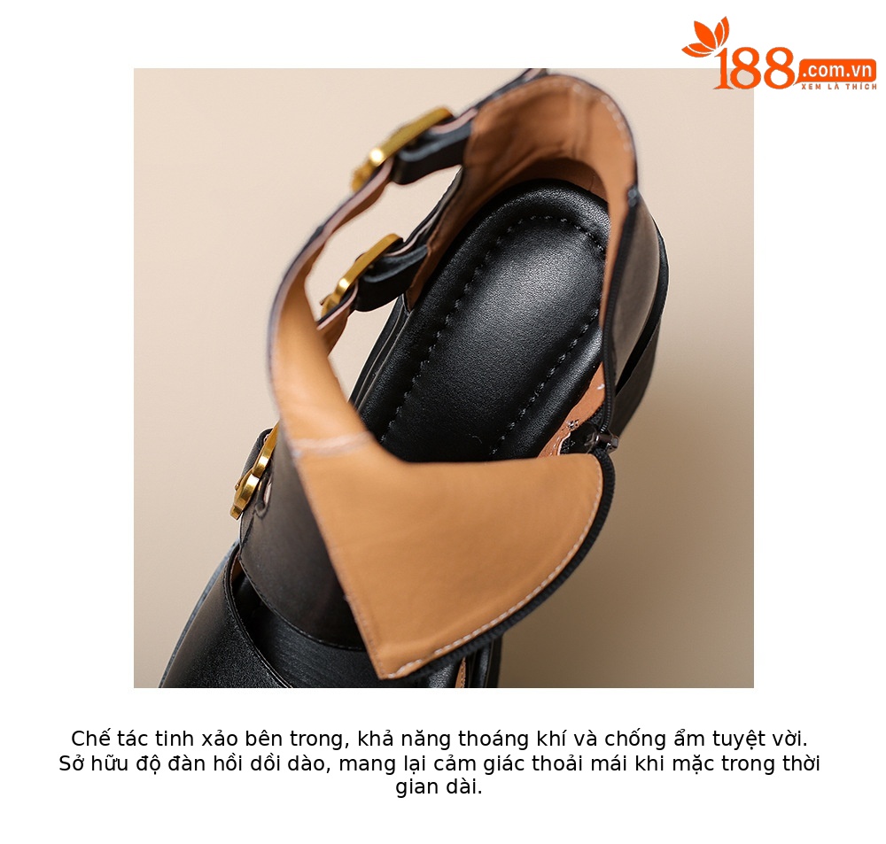 Sandal cao gót nữ da bò mũi hở quai khóa, gót 12 cm, cổ ngắn mùa hè — màu nâu, màu đen chi tiết 20