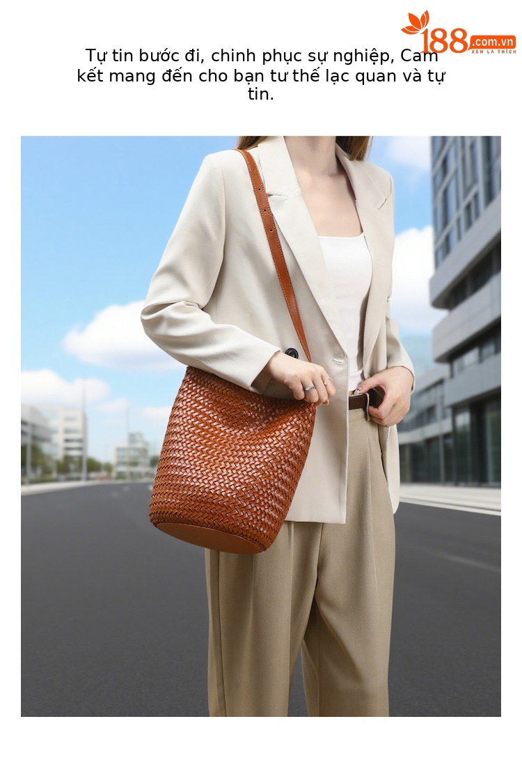 Túi bucket nữ đan móc thủ công dây rút, phong cách boho, đeo chéo hoặc xách tay, dung tích lớn chi tiết 4