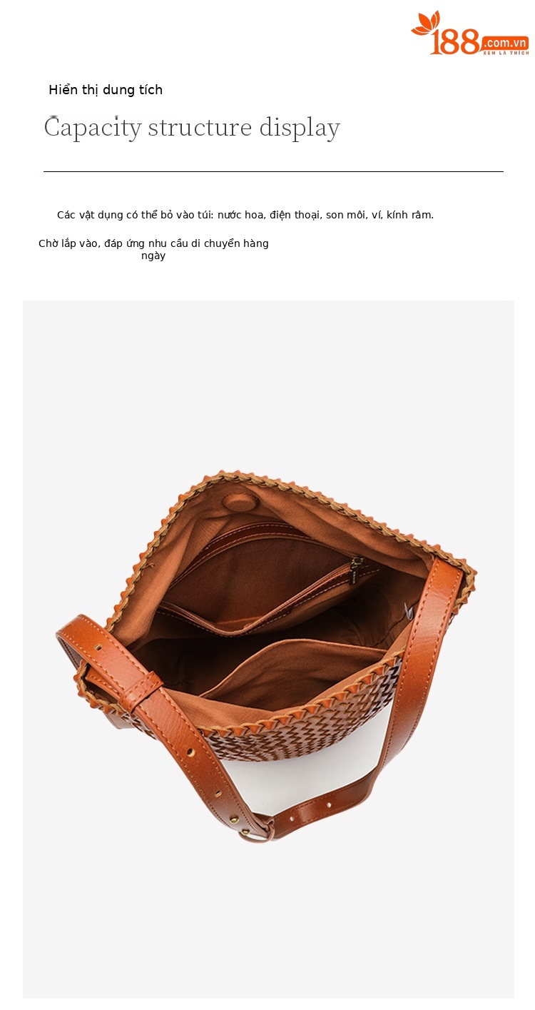 Túi bucket nữ đan móc thủ công dây rút, phong cách boho, đeo chéo hoặc xách tay, dung tích lớn chi tiết 11