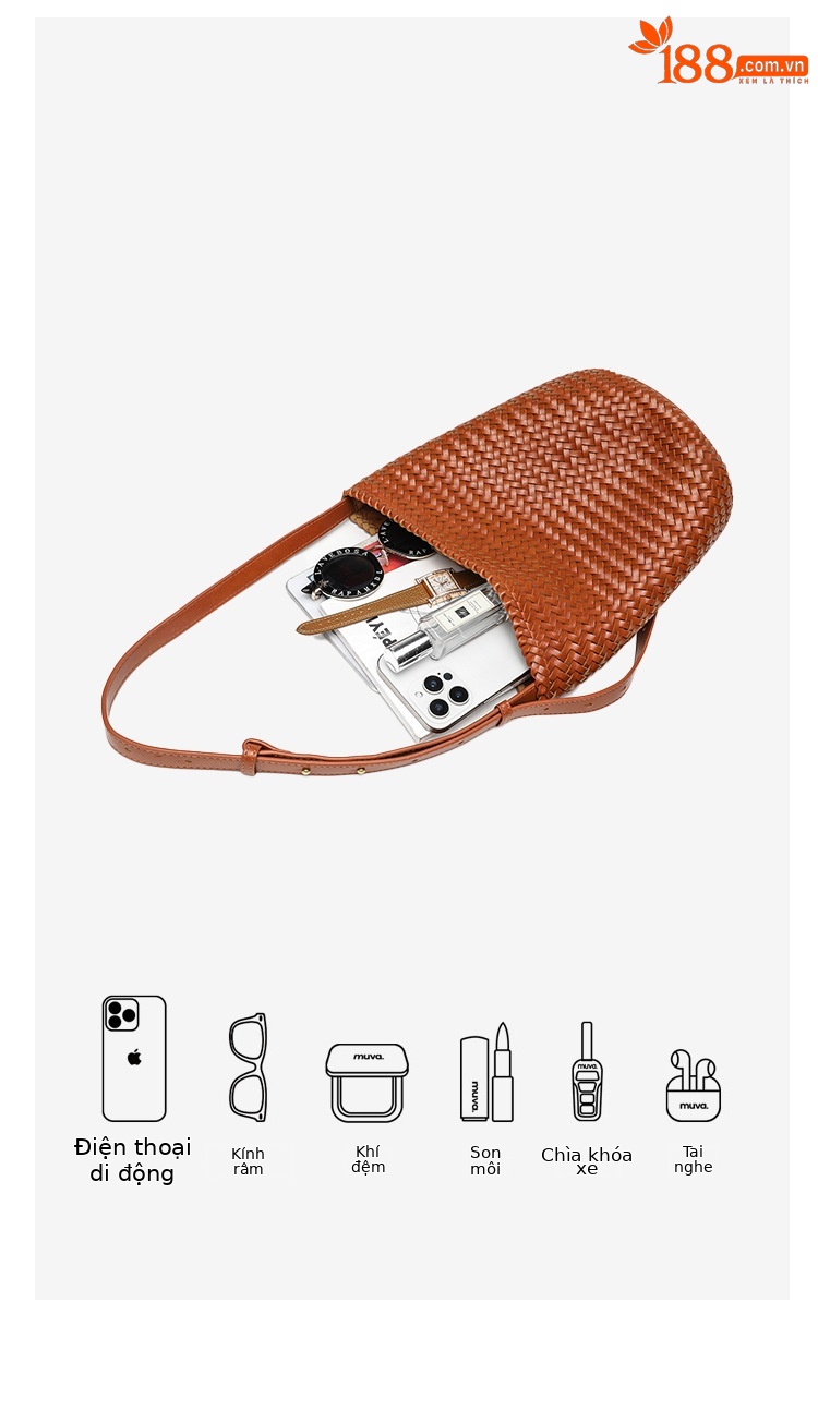 Túi bucket nữ đan móc thủ công dây rút, phong cách boho, đeo chéo hoặc xách tay, dung tích lớn chi tiết 12