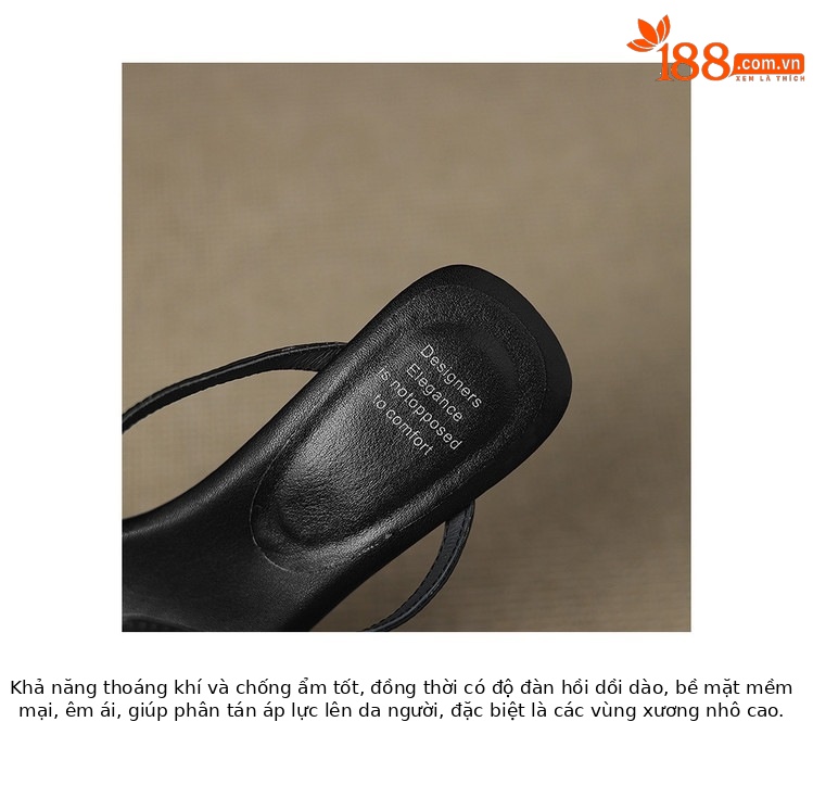 Sandal nữ da bò mũi vuông hở ngón gót lạ mắt — màu đen, màu trắng ngà, bạc chi tiết 26