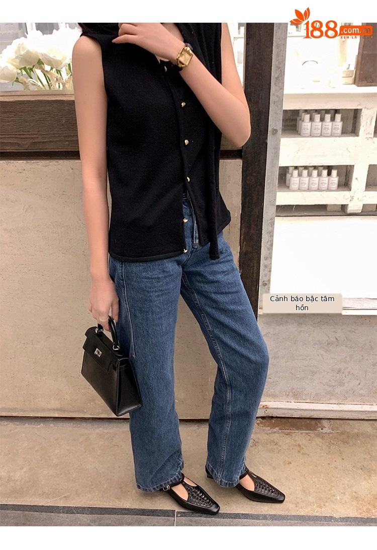Giày Mary Jane nữ đan T-Strap da thật mũi vuông đế bệt — màu đen, bạc chi tiết 5