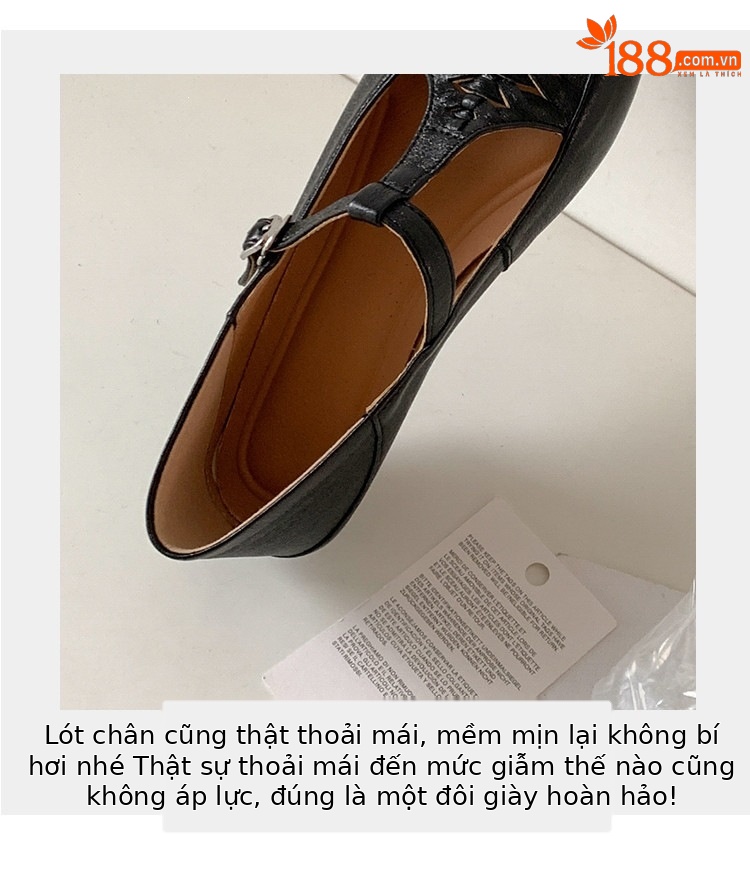 Giày Mary Jane nữ đan T-Strap da thật mũi vuông đế bệt — màu đen, bạc chi tiết 37