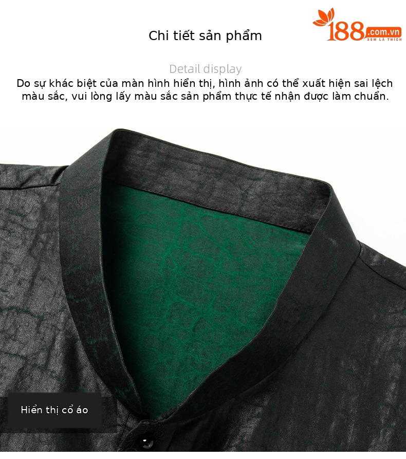 Áo sơ mi nam ngắn tay lụa đứng cổ phong cách Trung Hoa họa tiết rùa crack — đen t20118 chi tiết 13