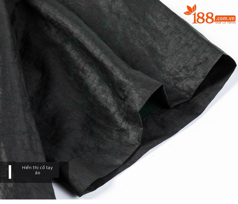 Áo sơ mi nam ngắn tay lụa đứng cổ phong cách Trung Hoa họa tiết rùa crack — đen t20118 chi tiết 16