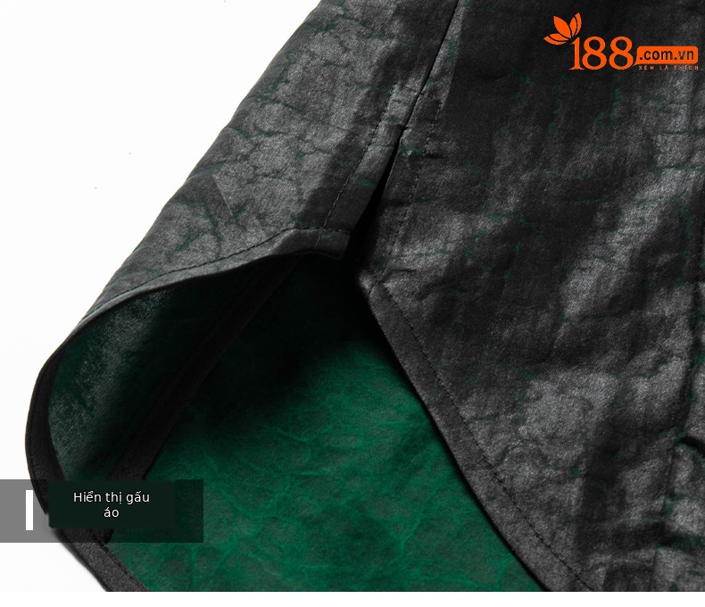 Áo sơ mi nam ngắn tay lụa đứng cổ phong cách Trung Hoa họa tiết rùa crack — đen t20118 chi tiết 17