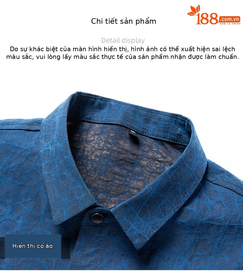 Áo sơ mi nam ngắn tay cổ đứng lụa phong cách Trung Hoa họa tiết rùa crack — Xanh da trời2688 chi tiết 12