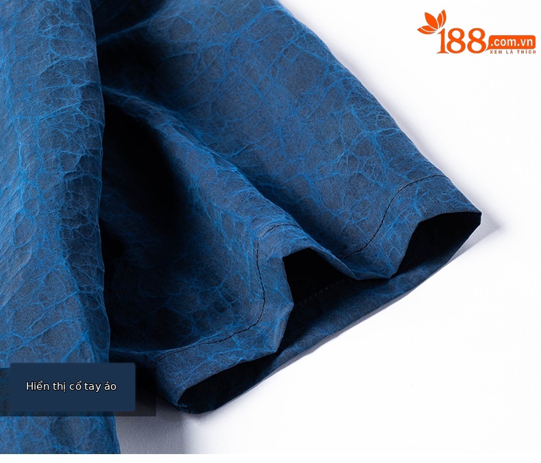 Áo sơ mi nam ngắn tay cổ đứng lụa phong cách Trung Hoa họa tiết rùa crack — Xanh da trời2688 chi tiết 15