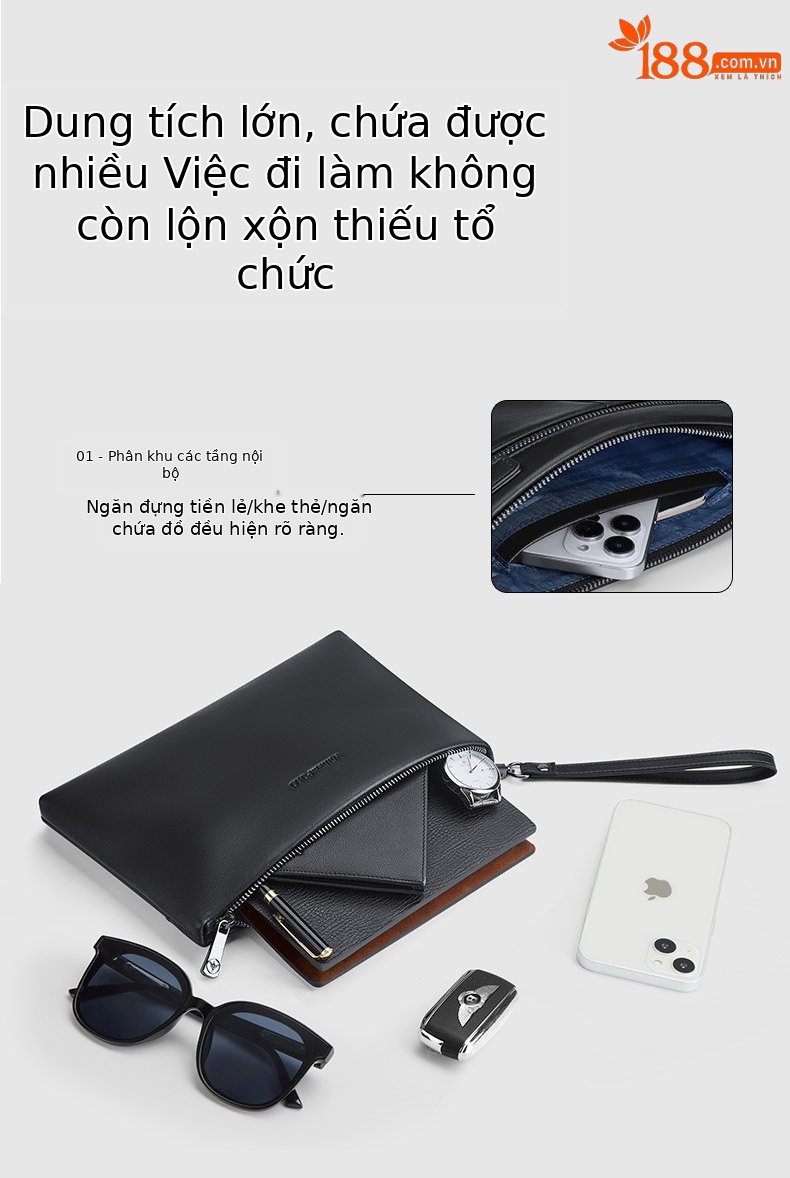 Túi clutch nam da thật phong bì cao cấp – kiểu cầm tay thời trang, dung tích lớn chi tiết 4