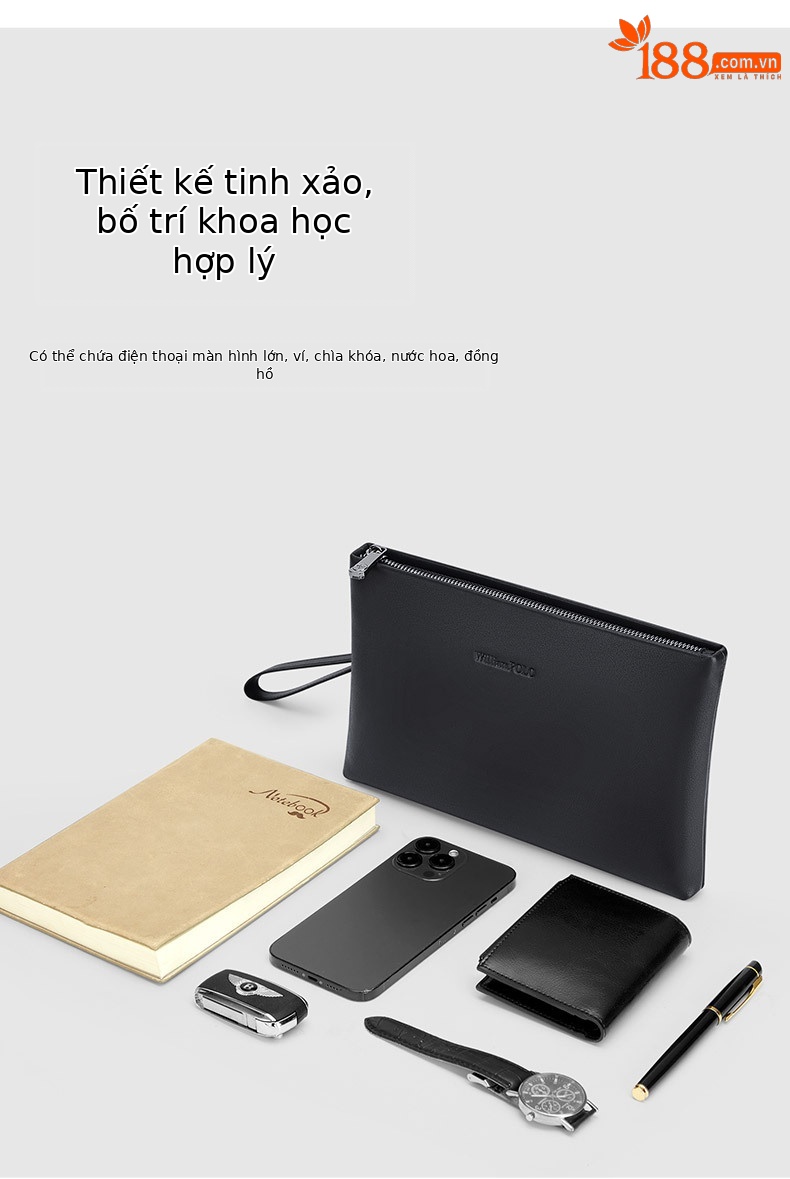 Túi clutch nam da thật phong bì cao cấp – kiểu cầm tay thời trang, dung tích lớn chi tiết 6