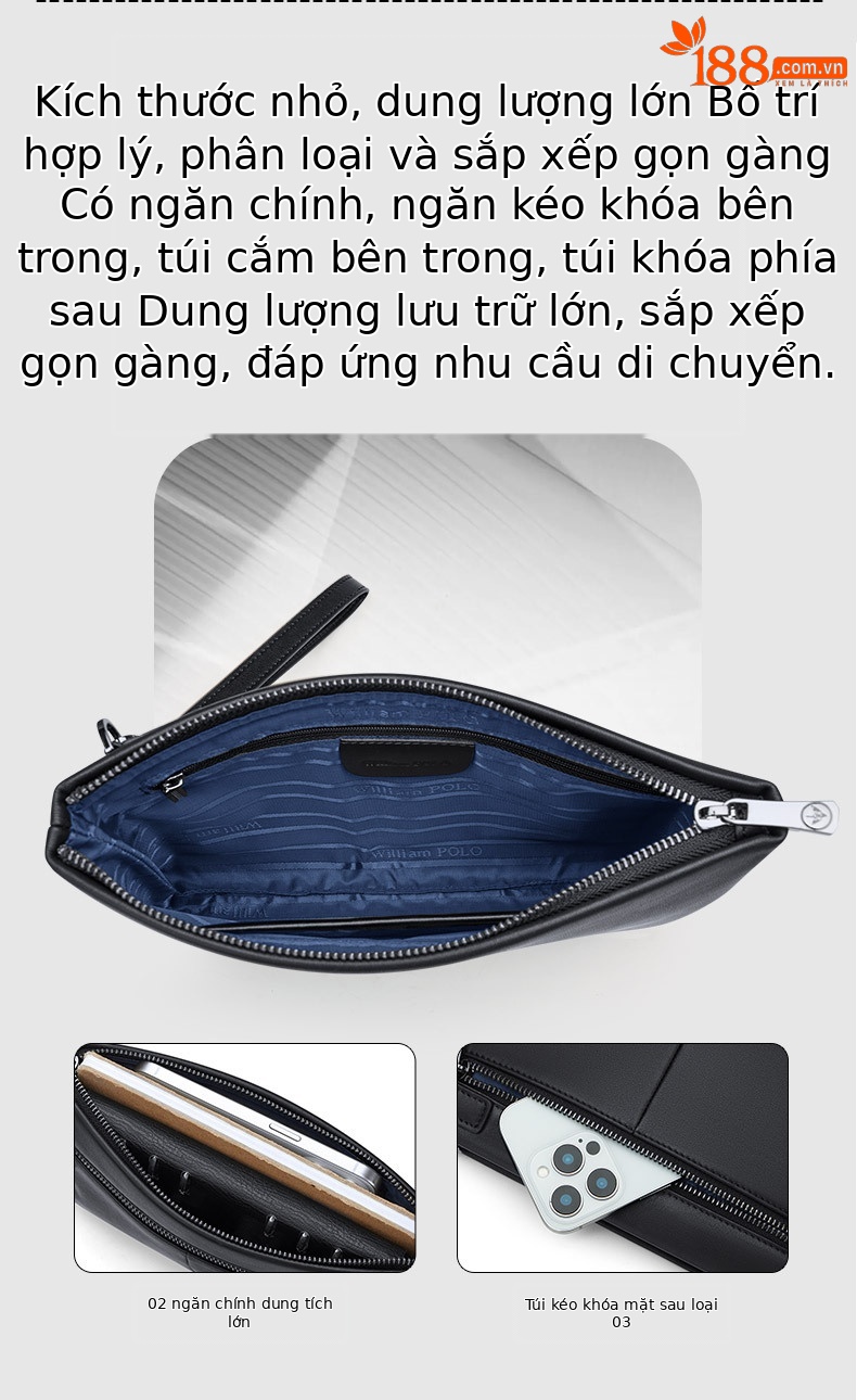 Túi clutch nam da thật phong bì cao cấp – kiểu cầm tay thời trang, dung tích lớn chi tiết 5