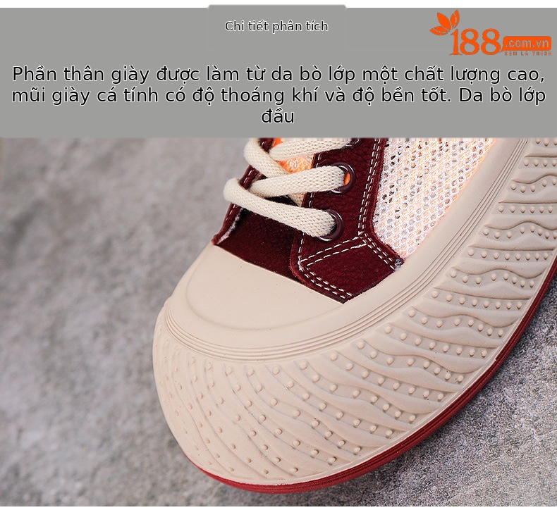 Giày sneaker nữ đế dày da thật lưới thoáng khí phối màu mũi to — màu đỏ chi tiết 4