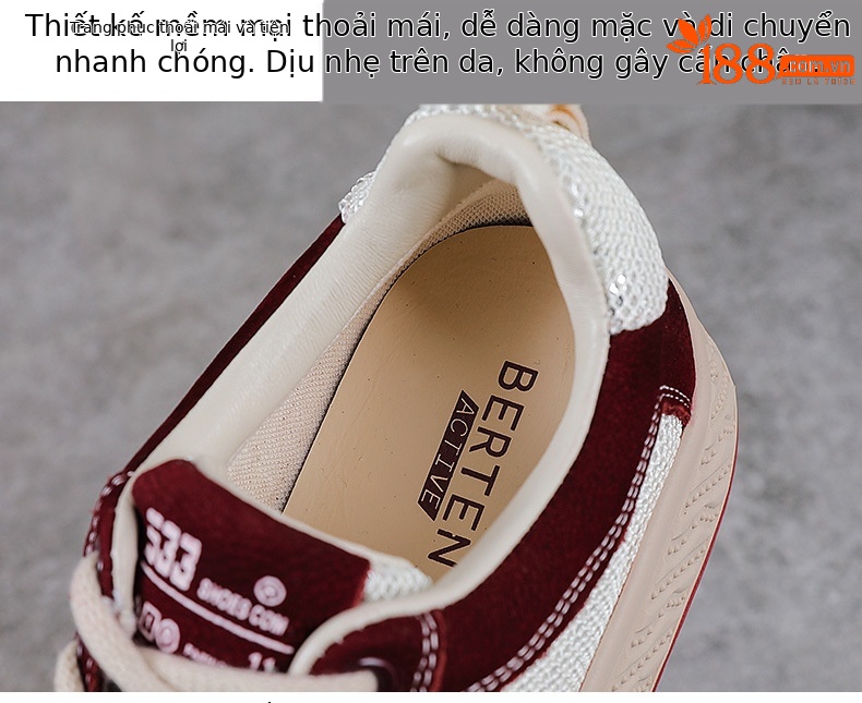Giày sneaker nữ đế dày da thật lưới thoáng khí phối màu mũi to — màu đỏ chi tiết 6