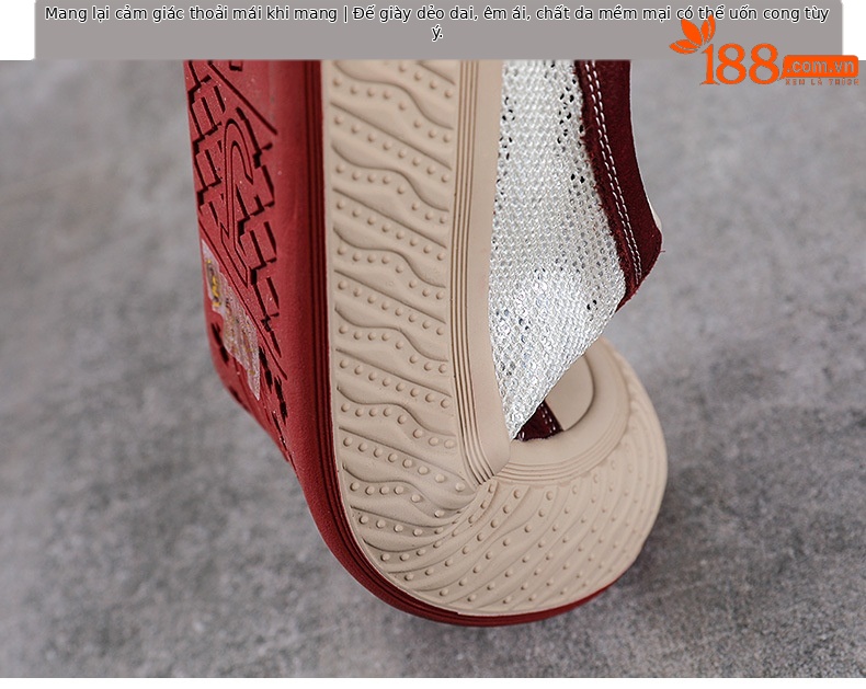 Giày sneaker nữ đế dày da thật lưới thoáng khí phối màu mũi to — màu đỏ chi tiết 8