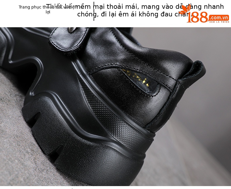 Giày Mary Jane nữ da bò mũi tròn đế dày tăng chiều cao — màu đen chi tiết 6