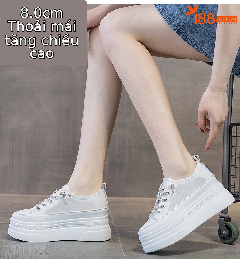 Giày sneaker nữ đế dày lưới thoáng khí tăng chiều cao mùa hè 2026 — M2227 Cam, M2227 Đen, M2227 Trắng chi tiết 6