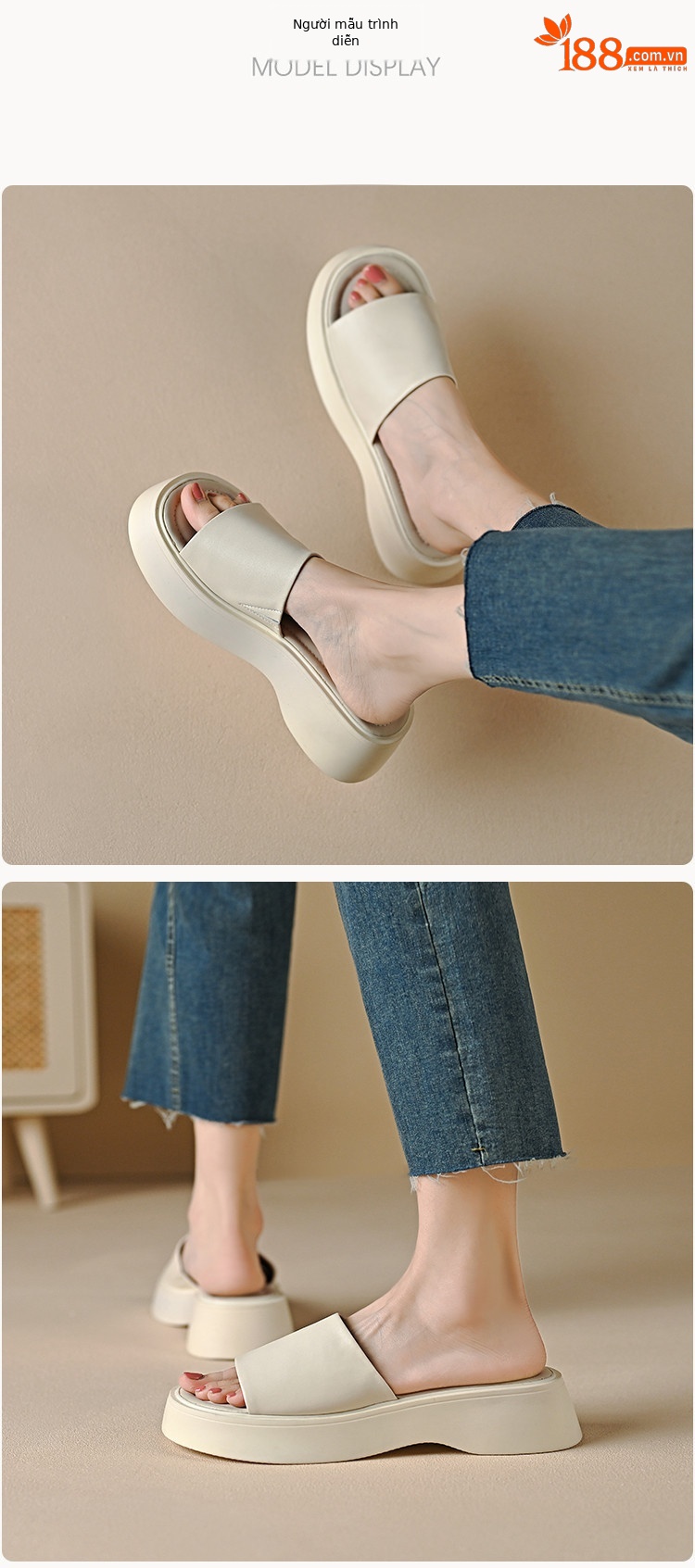 Dép sandal nữ xỏ ngón đế dày 3 cm, quai ngang mềm, chống trượt — màu đen, Trắng kem-, bạc, màu mơ chi tiết 5
