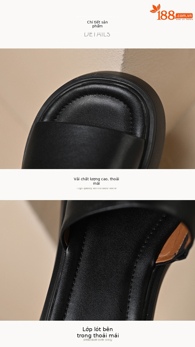Dép sandal nữ xỏ ngón đế dày 3 cm, quai ngang mềm, chống trượt — màu đen, Trắng kem-, bạc, màu mơ chi tiết 10