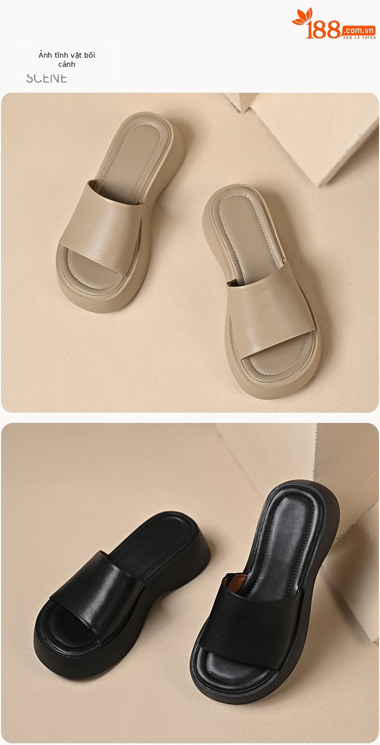 Dép sandal nữ xỏ ngón đế dày 3 cm, quai ngang mềm, chống trượt — màu đen, Trắng kem-, bạc, màu mơ chi tiết 12