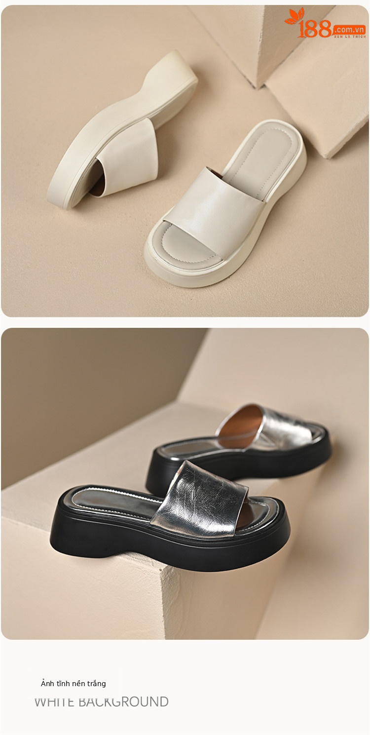 Dép sandal nữ xỏ ngón đế dày 3 cm, quai ngang mềm, chống trượt — màu đen, Trắng kem-, bạc, màu mơ chi tiết 13