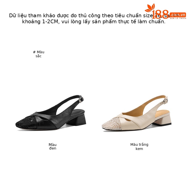 Sandal cao gót nữ hở mũi da cừu lưới phối màu quai ngang khóa — màu đen, màu trắng ngà chi tiết 5