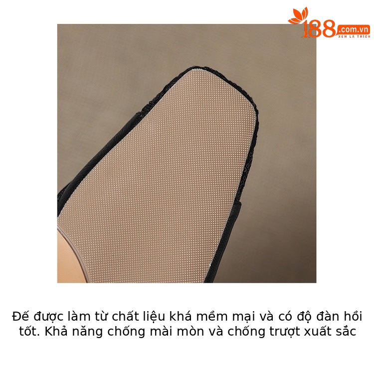 Sandal cao gót nữ hở mũi da cừu lưới phối màu quai ngang khóa — màu đen, màu trắng ngà chi tiết 8