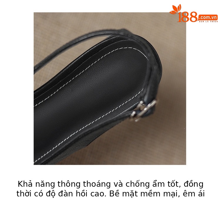 Sandal cao gót nữ hở mũi da cừu lưới phối màu quai ngang khóa — màu đen, màu trắng ngà chi tiết 9