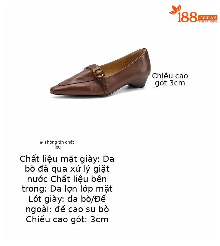 Giày da nữ mũi nhọn gót thấp phong cách vintage khóa thắt lưng — Vàng nâu chi tiết 4