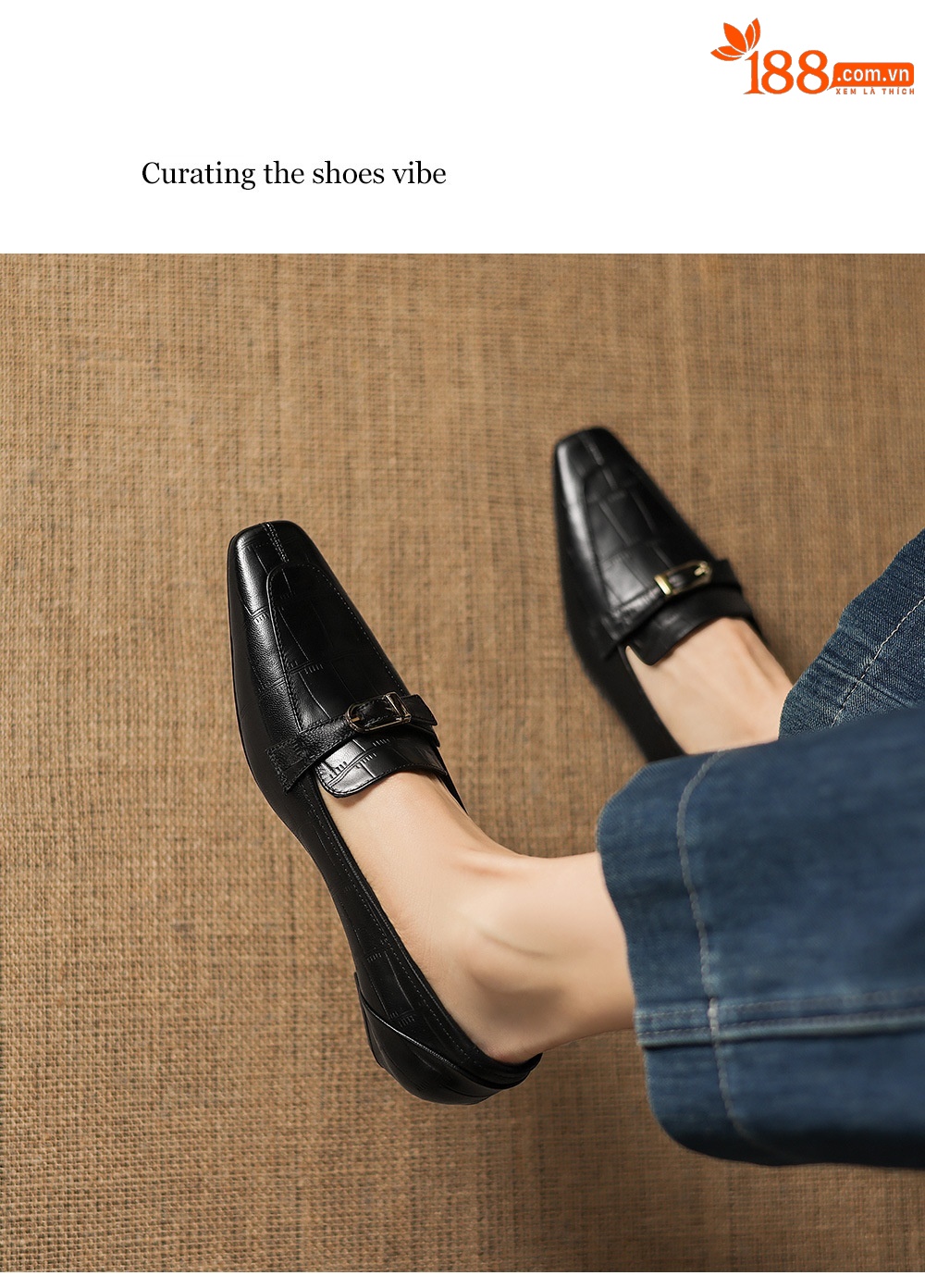 Giày lười nữ mũi vuông đế bệt khóa thắt lưng — đen chi tiết 12