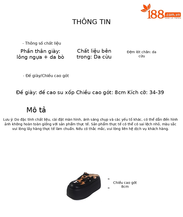 Mule nữ hở gót đế xuồng da lông bò họa tiết da báo — màu đen, màu xanh đậm chi tiết 3