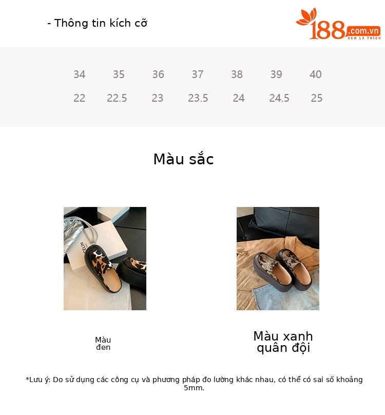 Mule nữ hở gót đế xuồng da lông bò họa tiết da báo — màu đen, màu xanh đậm chi tiết 4