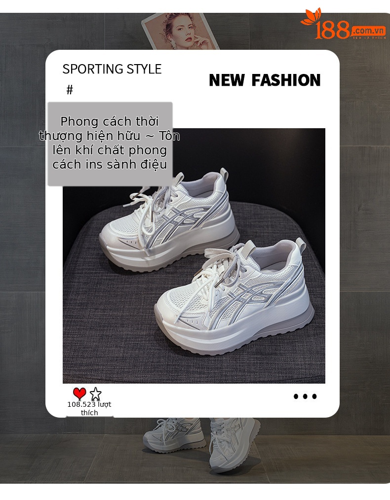 Giày sneaker nữ đế dày phong cách cổ điển, tăng chiều cao, thoải mái — Vàng 5053, Xám 5053, Tím 5053 chi tiết 3