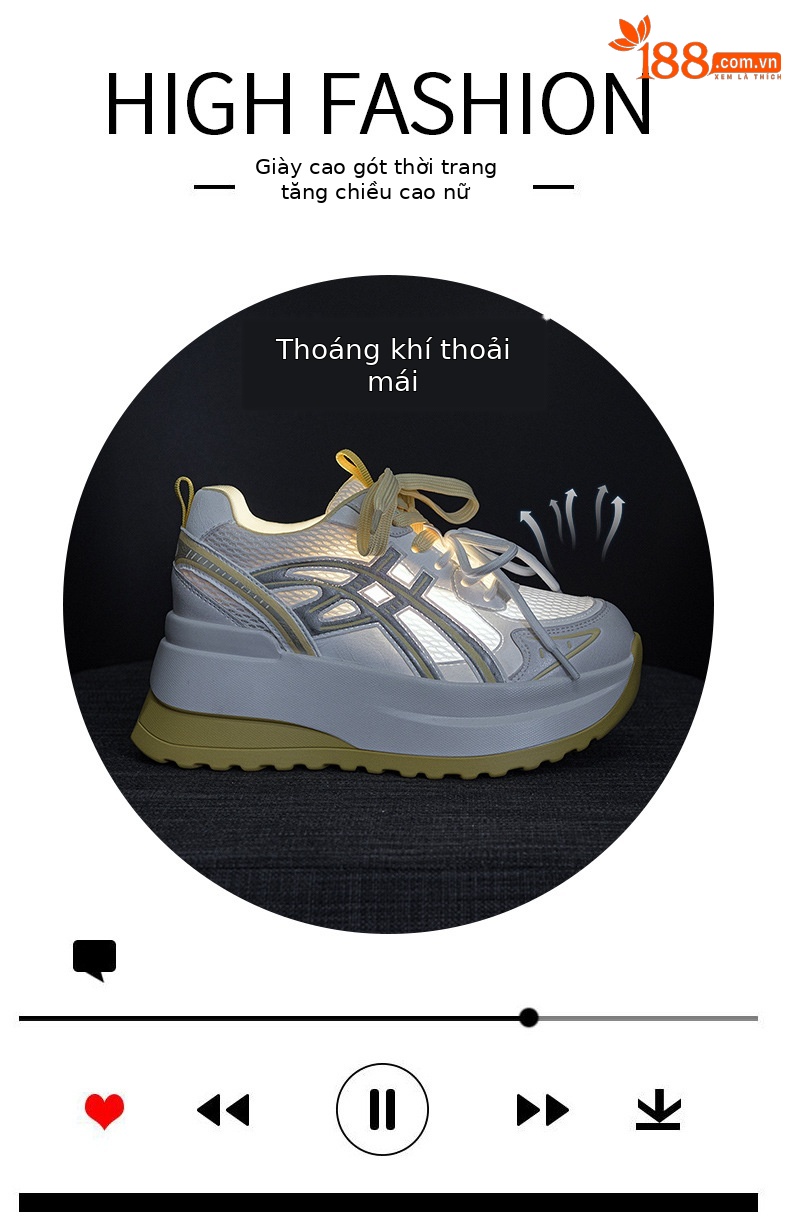 Giày sneaker nữ đế dày phong cách cổ điển, tăng chiều cao, thoải mái — Vàng 5053, Xám 5053, Tím 5053 chi tiết 4